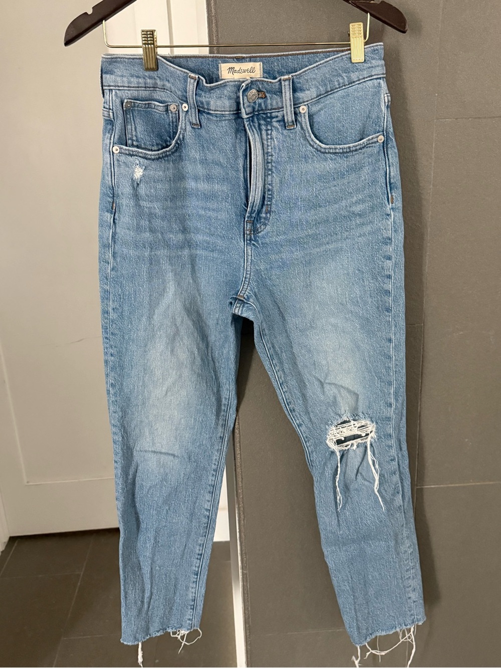Madewell The Perfect Vintage Jean Size 28 High Waist Distressed Raw Hem Cropped